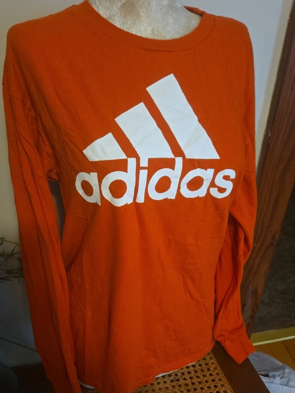 adidas Orange Long-Sleeve Logo Tee Size Xl